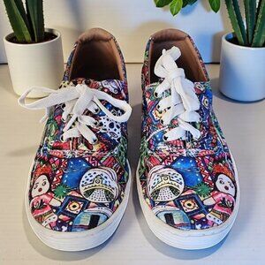 Paula Cuevas artsy colorful sneakers Size 38 printed lace up shoes sneakers